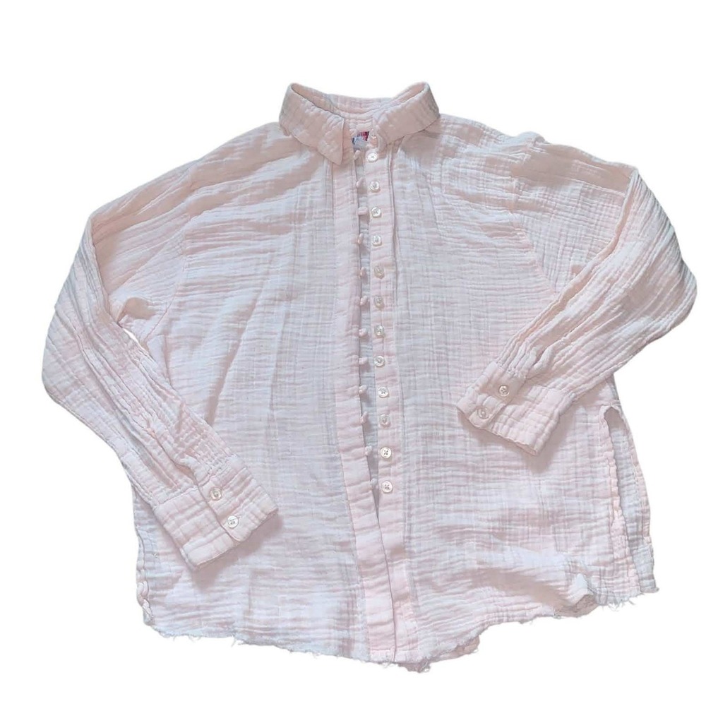 Urban Outfitters Button Down Shirt Small Pink Cotton Gauze Raw Hem Boho Coastal
